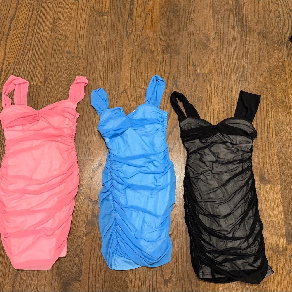 Set of 3 Ruched Dresses sz Small Womens- See photo for pic on model) worn 1x